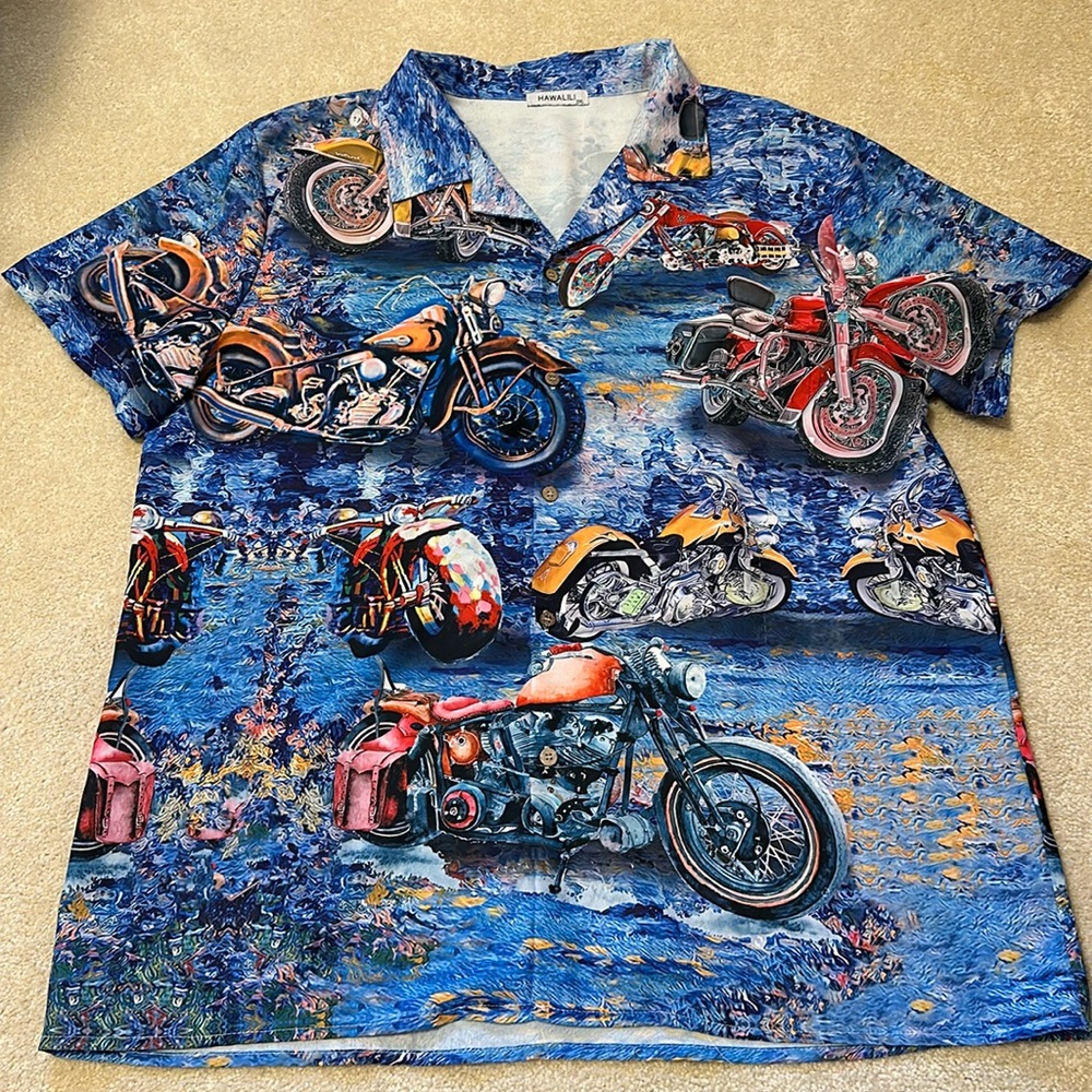 Hawalili polyester short sleeve shirt with vintage motorcycles size 2XL